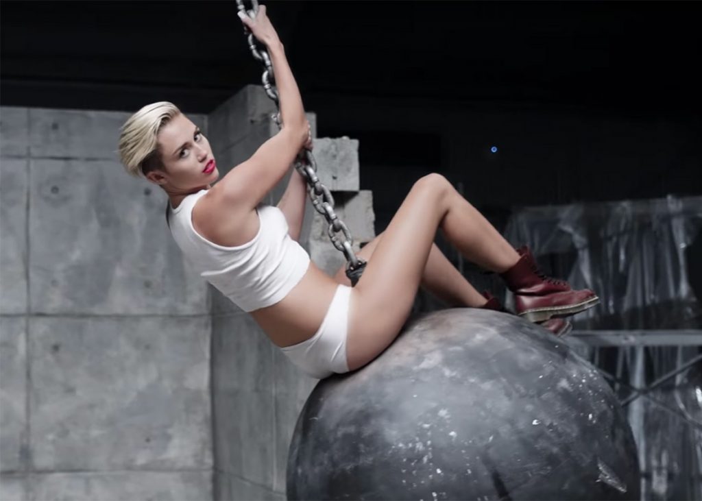 Miley Cyrus in her “Wrecking Ball” music video.