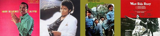 Album covers: Harry Belafonte, Michael Jackson, The Monkees, West Side Story