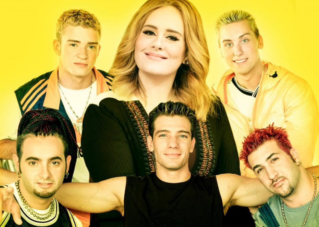 Adele and ’N Sync. Photo illustration by Lisa Larson-Walker. Photo by Hulton Archive/Getty Images, NBCUniversal/Getty Images.