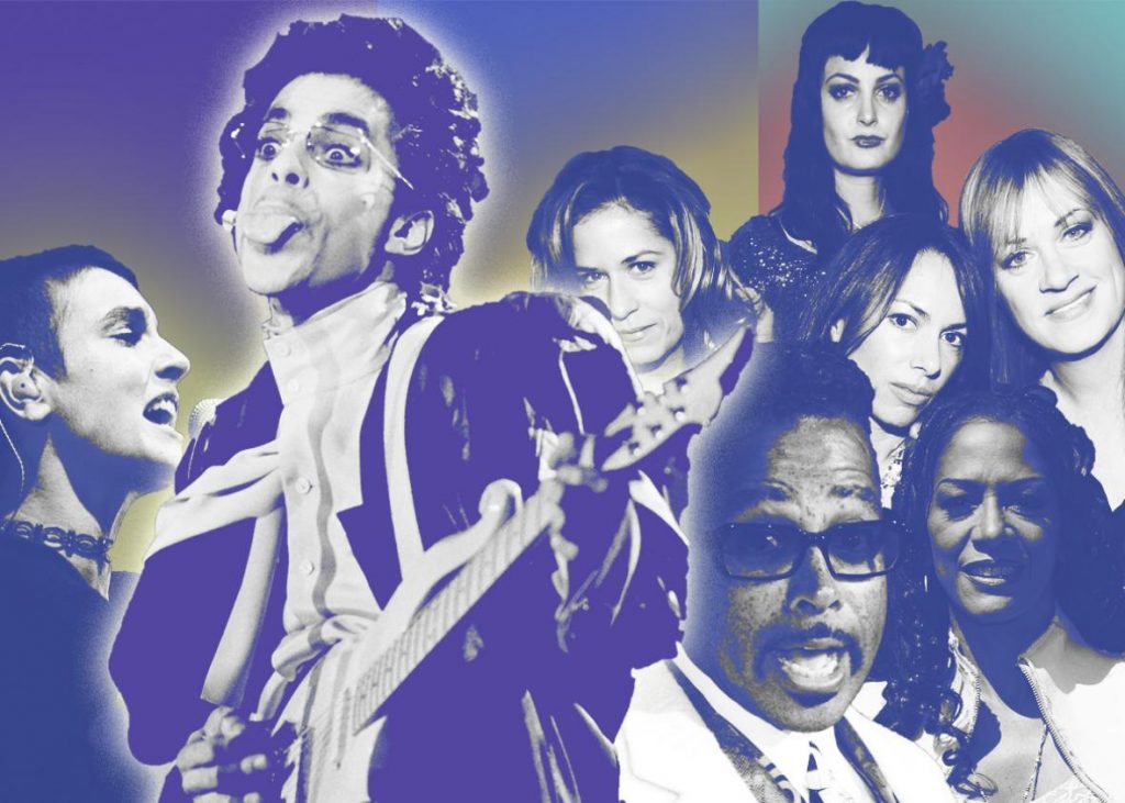 Prince had so many ideas for hit songs that sometimes he just gave them away. Photo illustration by Sofya Levina. Images by Frederick M. Brown/Getty Images, David Livingston/Getty Images, Alessandro Della Valle/Getty Images, and Bertrand Guay/Getty Images