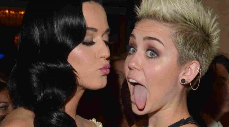 Katy Perry and Miley Cyrus at the Pre-Grammy Gala in February.